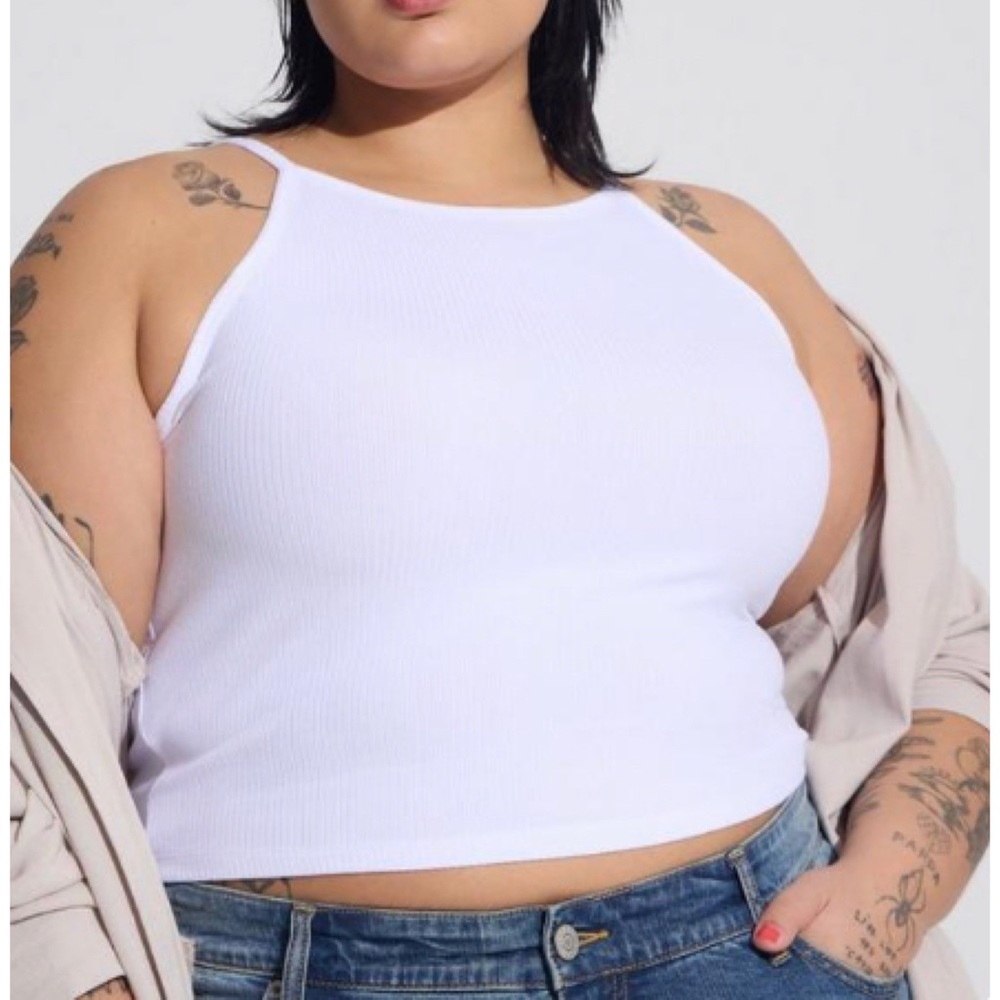 🆕 Rib High Neck Crop Tank Top 2 2X 18 20 NWT Torrid New! White
